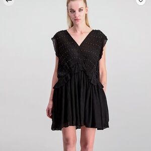 Mango Black Flounce Beaded Mini Dress Size 4